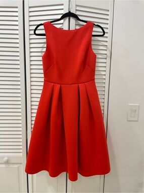 1901 Nordstrom Red Scuba Fit & Flare Pleated Dress Size 2